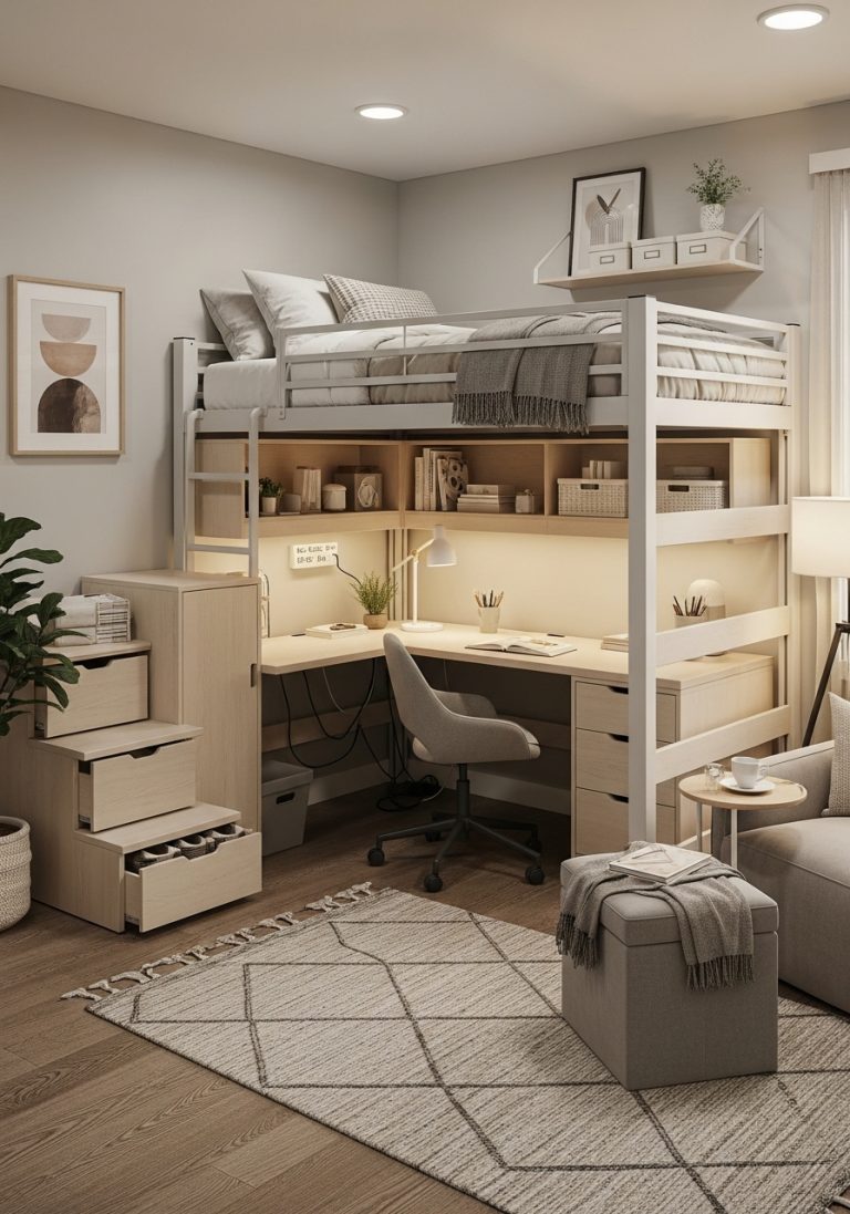 Dorm Room Ideas with Lofted Bed Maximize Your Small Space